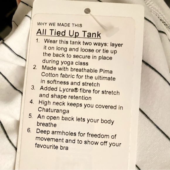 Lululemon white black stripe all tied up tank top loose open back tie up closed - Picture 6 of 6